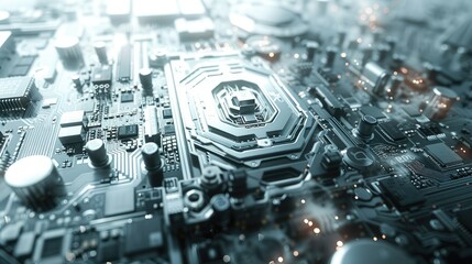 Poster - Close-up of a complex computer motherboard with a central processing unit.