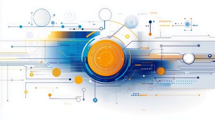 Poster - Abstract geometric technology background with dynamic lines, circles, and colorful elements representing data communication and digital innovation