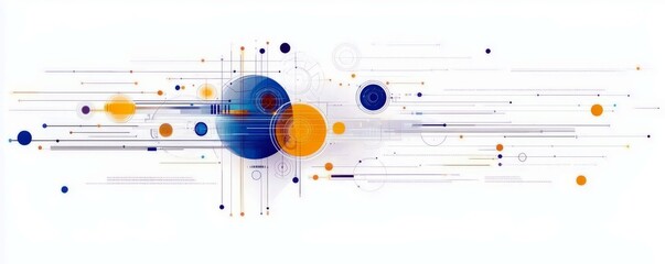 Poster - Abstract digital art with vibrant colors, circular shapes, and dynamic lines creating a sense of movement and energy in a modern design style