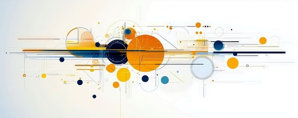 Poster - Abstract Composition with Circles and Lines in Vibrant Yellow and Blue on a Light Background for Modern Design and Art Projects
