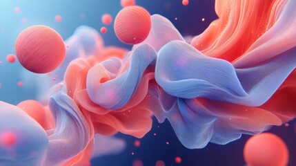 Poster - Abstract Pink And Blue Fabric Waves With Spheres