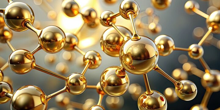 Golden molecule and liquid bubble rendering, science, chemistry, organic, structure, shiny, abstract, technology