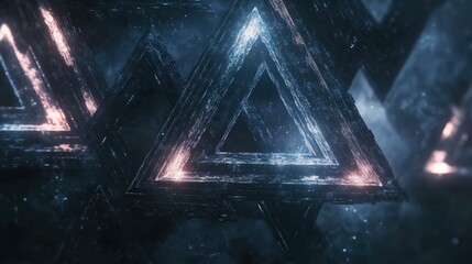 Fototapete - Create a dark, futuristic backdrop with triangular blocks that form a high-tech, interlocking structure.