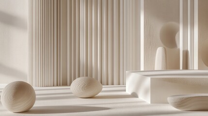 Aufkleber - Create a modern, weightless composition with abstract shapes floating effortlessly in a soft white 3D background