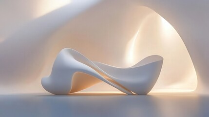 Poster - Create a serene 3D scene with a soft white background, featuring abstract forms that float gracefully, seemingly suspended in mid-air.