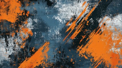 Poster - Create an abstract background with a mix of fiery orange, deep blue, and jet black, textured with grunge brush strokes.