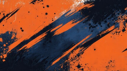 Poster - Create an abstract background with a mix of fiery orange, deep blue, and jet black, textured with grunge brush strokes.