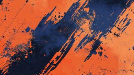 Poster - Create an abstract background with a mix of fiery orange, deep blue, and jet black, textured with grunge brush strokes.