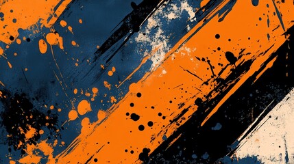Aufkleber - Design a background filled with abstract layers of orange, deep blue, and black, textured with grunge brush strokes.