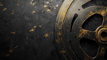 Aufkleber - Design a striking black background with subtle gold scratches that mimic the look of an old film reel.
