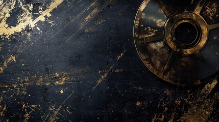 Aufkleber - Design a striking black background with subtle gold scratches that mimic the look of an old film reel.