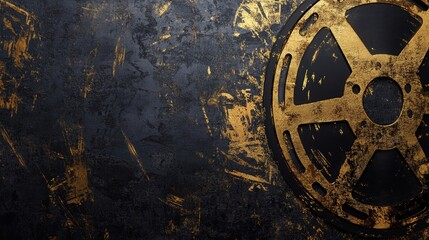 Aufkleber - Design a striking black background with subtle gold scratches that mimic the look of an old film reel.