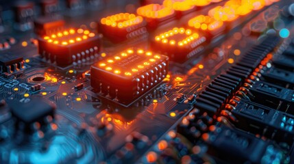 Poster - Close-up of illuminated circuit board with glowing components.