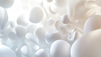 Leinwandbilder - Design an abstract, light-filled background in 3D, where floating shapes of various sizes and styles hover in a soft, ambient glow.