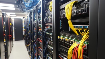 Poster - Data center operations high-tech server management modern facility digital infrastructure controlled environment efficiency overview