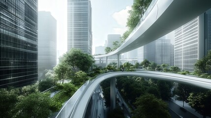 Poster - elevated walkway system connecting key buildings in a business district. the design should prioritiz
