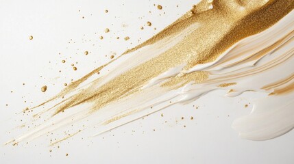 Poster - Dynamic gold and white liquid flow artistic studio abstract image minimalist style close-up texture exploration
