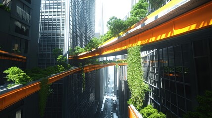 Poster - elevated walkway system connecting key buildings in a business district. the design should prioritiz