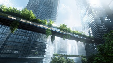 Poster - elevated walkway system connecting key buildings in a business district. the design should prioritiz