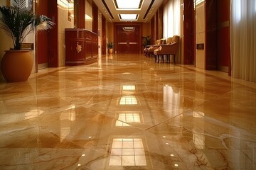Poster - Polished Marble Floor Reflecting a Luxurious Hallway