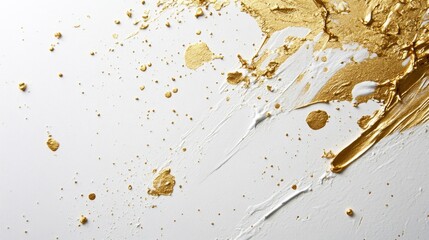 Poster - Artistic gold and white paint splatter studio abstract artwork minimalist high angle creative expression