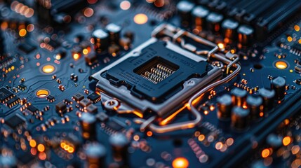Poster - Close-up view of a circuit board with illuminated components.