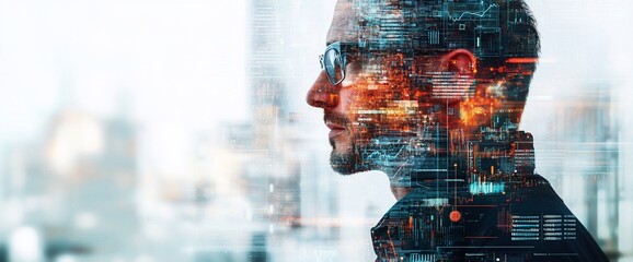 Poster - A profile of a man with a digital overlay, symbolizing technology and innovation.