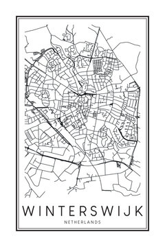 Printable downtown road map poster of the Dutch city of WINTERSWIJK on solid white background with city name