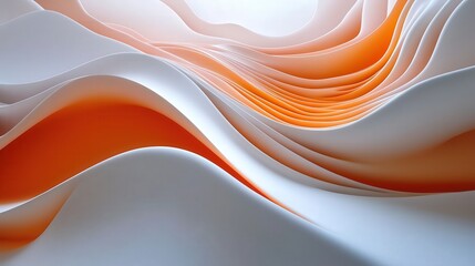 Poster - Imagine a background where 3D orange and white waves flow smoothly in a bending motion.