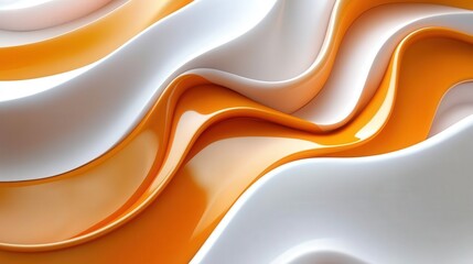 Poster - Imagine a background where 3D orange and white waves flow smoothly in a bending motion.