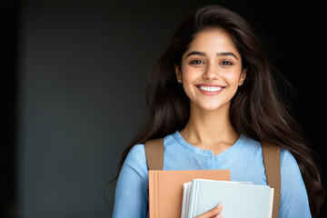 Wall Mural - young indian college girl holding text book