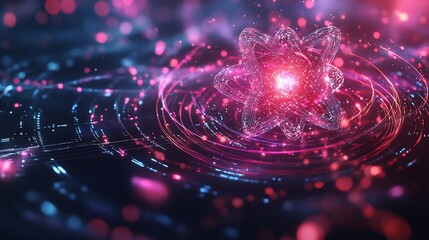 Poster - Abstract representation of energy and particles in a vibrant, colorful design.