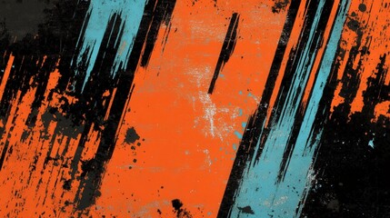 Aufkleber - Imagine a bold, abstract background in orange, black, and blue, with grunge-style brush strokes forming an intense, layered composition.