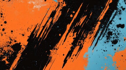 Aufkleber - Imagine a bold, abstract background in orange, black, and blue, with grunge-style brush strokes forming an intense, layered composition.