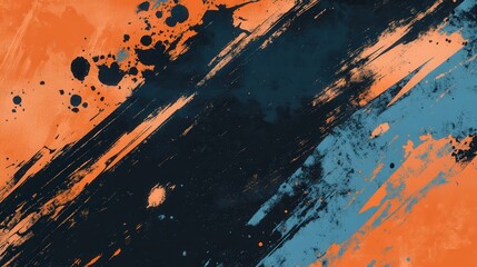 Aufkleber - Imagine a bold, abstract background in orange, black, and blue, with grunge-style brush strokes forming an intense, layered composition.