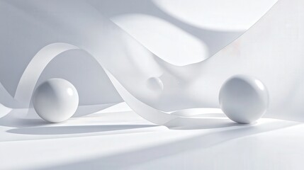 Poster - Imagine a clean 3D white space, where various abstract shapes hover in a minimalistic arrangement.