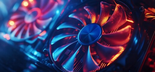 Poster - Close-up of a colorful computer cooling fan with LED lighting.