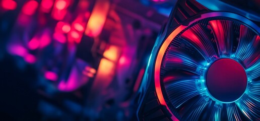 Poster - Close-up of a computer cooling fan with vibrant LED lighting effects.