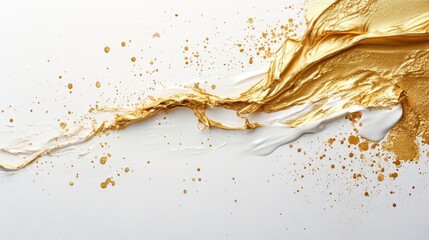 Poster - Dynamic gold and white paint splashes creative studio abstract art contemporary atmosphere close-up visual expression