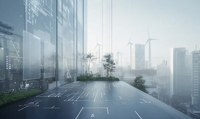 Poster - Futuristic urban landscape with technology integration and greenery.