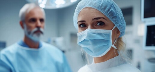 Aufkleber - Medical professionals in a surgical environment, wearing masks and scrubs.
