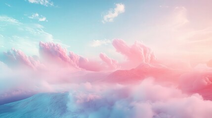 Fototapete - filled with dynamic gradient textures that shift from light pinks to soft blues. The textures flow effortlessly, giving the scene a sense of motion and transformation.