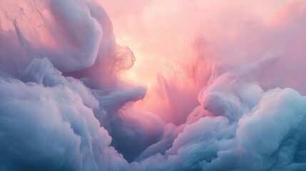 Fototapete - filled with dynamic gradient textures that shift from light pinks to soft blues. The textures flow effortlessly, giving the scene a sense of motion and transformation.