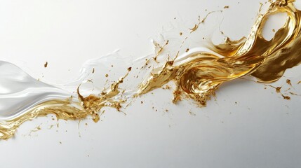 Poster - Dynamic motion of gold and white liquid swirls abstract art studio setting high-contrast fluid dynamics concept