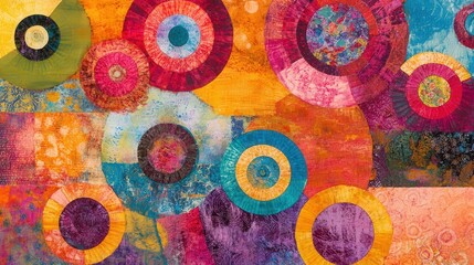 Aufkleber - vibrant mixed media composition filled with overlapping circular shapes in bright, bold colors.