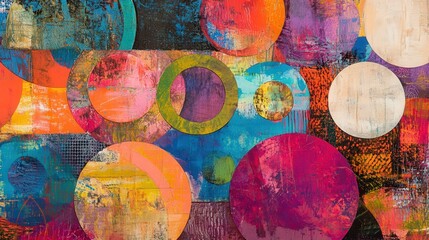 Aufkleber - vibrant mixed media composition filled with overlapping circular shapes in bright, bold colors.