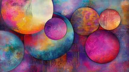 Aufkleber - vibrant mixed media composition filled with overlapping circular shapes in bright, bold colors.
