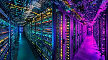 Poster - Data center operations high-tech server room digital infrastructure modern environment futuristic viewpoint technology insights
