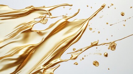Poster - Dynamic gold liquid flowing on white surface abstract art high-resolution modern studio artistic concept for visual impact