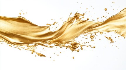 Poster - Dynamic gold liquid splash action studio setting high-resolution image clean background artistic concept for visual impact